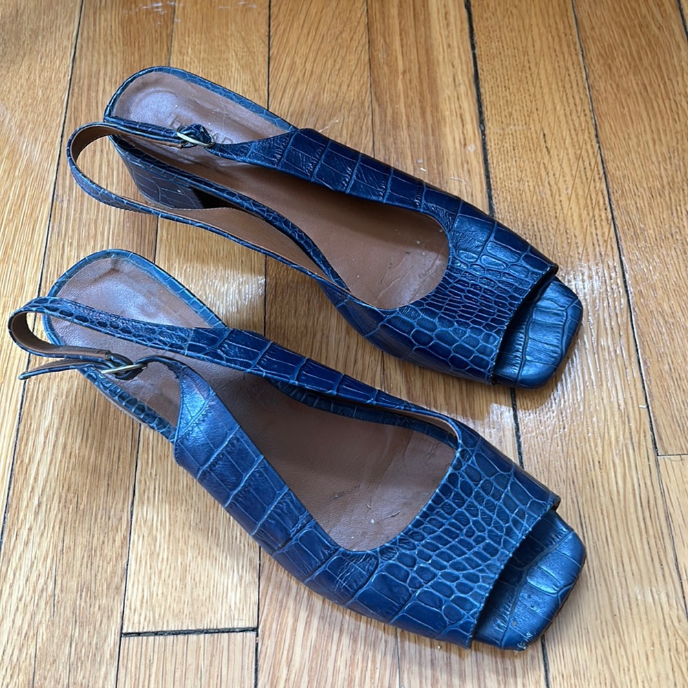 by FAR - Slingback Peeptoe Pumps - Blue Faux Croc size 39